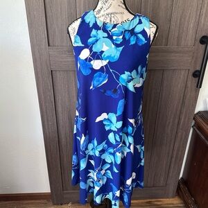 Lauren Ralph Lauren Blue Floral A Line  Sleeveless Dress Size 8